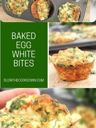 For each well in the tray add one egg white (you can do as many as you like but you can get creative and do a thin layer of egg whites, a layer of spinach, more of the egg white and then add your vegetables for visual affect. Oven Baked Egg White Bites Starbucks Copycat Slow The Cook Down