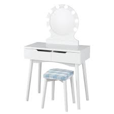 35% off amiro lighted makeup mirrors with natural daylight led lights adjustable brightness cordless high definition countertop vanity mirror from ecosystem 1 review cod. Topbuy Vanity Table Set W Lighted Makeup Dresser Mirror Drawers White Walmart Com Walmart Com