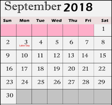 September Month Calendar 2018 With Holidays Calendar 2018 2018 Holiday Calendar Calendar