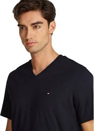 Tommy Hilfiger Men's Short Sleeve V-Neck Essential T-Shirt, Blue (Desert  Sky), XS : Amazon.co.uk: Fashion