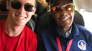 In September of 2018, Highland Park High School senior James Wagenblast  accompanied WWII Veteran and Honor Flight Chicago alumnus Hank Roberson  aboard the @garysiniseofficial @garysinisefoundation's Soaring Valor  mission to @wwiimuseum in New
