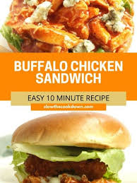 Slice buns in half and add buffalo pulled chicken to bottom half, dividing between all 4 buns. Shredded Buffalo Chicken Sandwich Slow The Cook Down