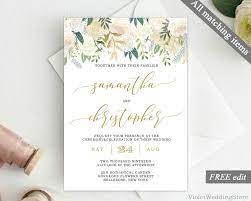 Ivory And Gold Wedding Invitation Template Printable Greenery Wedd Wedding Invitation Templates Electronic Wedding Invitations Gold Wedding Invitations Design