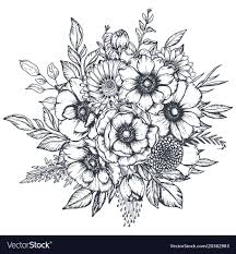 Anemone Flower Tattoo Black And White Floral Composition Of Hand Drawn Anemone Vector Image On Vectorstock In 2020 Flower Drawing Flower Illustration Floral Drawing