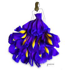 Blue Iris Fashion Drawing Dresses Fashion Illustration Dresses Flower Dress Art