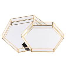 Glass Mirror Hexagonal Trays Vanity Set Glass Mirror Hexagon Hexagon Mirror