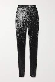 Black Sequined Stretch Jersey Leggings Commando Net A Porter