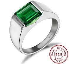 Green Emerald Engagement Wedding Ring For Men Genuine 925 Sterling Sliver Gem Stone Cool Wedding Rings Mens Ring Designs Wedding Ring Designs