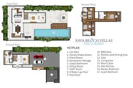 Architectural 3d elevation and 3d models. Floorplan Villa Roxo 4 Bedroom Beach House Rental Natai Beach Near Phuket