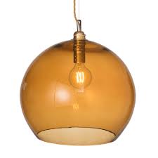 Why we love art glass lighting. Rowan Large Toast Coloured Glass Pendant Light On Gold Braid Cable