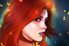 Autumness, autumn, redhead, goddess, magic, butterflies, HD wallpaper