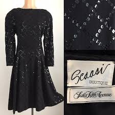 Scaasi Designer Couture Vintage Black Sequin Cocktail Dress Saks Fifth Avenue S Cocktail Dress Vintage Print Cocktail Dresses Animal Print Cocktail Dresses