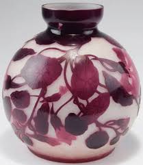 Andre Delatte Nancy Capucines Vase C1920 H 20 4 Cm Cased Glass Clear Milk White And Pink Purple Multiply Etched Nasturtium Patt Glass Art Glass Vase
