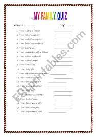 May 06, 2020 · family quiz questions and answers. Family Quiz Esl Worksheet By Impf