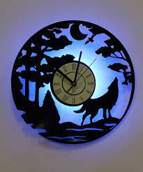 Wolf Silhouette Led Lighting Wall Clock Vinyl Record Night Light Clock Wall Clock Light Wall Clock Clock