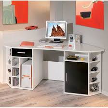 Black And White Wood Desk Fabri Wooden Corner Computer Desk In White With Black Door In 2020 Wood Corner Desk Desks For Small Spaces Corner Desk
