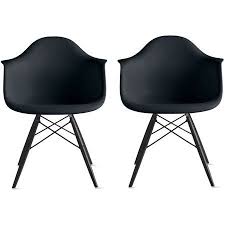 2xhome Set Of 2 Two Black Plastic Armchair Black Wood Legs Eiffel Dining Room Chair Lounge Chair Arm Chair Arms Chairs Seats Wire Leg Dowel Leg Legged B