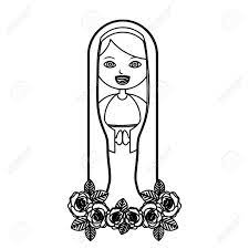 かなりキリスト教の処女の白黒コンターとバラの髪飾りベクトル イラストのイラスト素材・ベクター Image 76194589