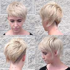Eccentric Platinum Asymmetric Textured Pixie With Blunt Lined Undercut The Latest Hairstyles For Men And Women 2020 Hairstyleology Pixie Hairstyles Pixie Haircut Short Haircuts With Bangs