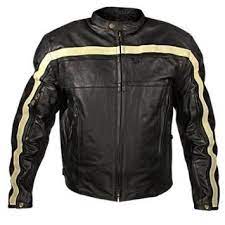 Xelement Armored Mens Black Leather Motorcycle Jacket With Beige Stripes Black Leather Motorcycle Jacket Leather Motorcycle Jacket Motorcycle Jacket