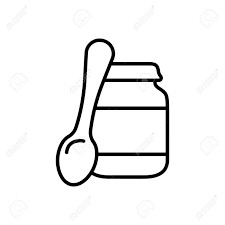 Baby Food Jar With Cap Spoon Line Art Icon Of Canned Food Jam Peanut Butter Puree Black Simple Illustration Of Ready Mash In Glass Bottle Contour Isolated Vector Pictogram White Background Royalty