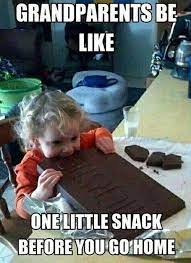 Grandparents Be Like One Little Snack Before You Go Home Funny Parenting Memes Funny Mormon Memes Funny Jokes