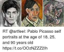 Pablo diego josé francisco de paula juan nepomuceno maría de los remedios cipriano de la santísima trinidad martyr patricio clito ruíz y picasso created the epitome of his later work, self portrait facing death, using pencil and crayon, a year before his death. Gyhuman Rt Pablo Picasso Self Portraits At The Age Of 18 25 And 90 Years Old Httpstcoooznzzz2ih Meme On Me Me