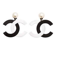Black And White Jewelry Chanel Rare Black White Large Cc Dangling Earrings Black And White Earrings White Jewelry Black Earrings