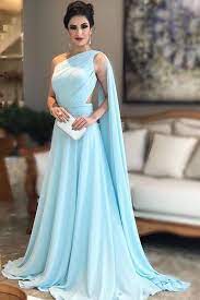 Light Blue One Shoulder Chiffon Formal Dresses Pleats Sheer Illusion Back Prom Gown N825 Cheap Prom Dresses Long Chiffon Prom Dress Cheap Prom Dresses
