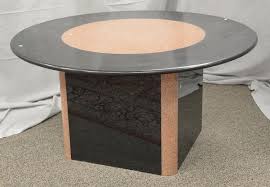 The glass rounded top has ottomans underneath, made. Round Granite Table Mixed Black And Tan Marble Having Square Base And Round Top Ht 30 In Dia 60 In Provenance Estate From Lo Sold At Auction On 17th August Bidsquare