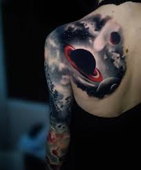 Using more negative space and solid dark ink creates a more simplistic yet hard hitting tattoo. 65 Galaxy Tattoo Designs Nenuno Creative