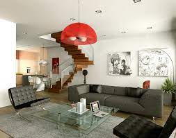 Lampadario Rosso Cupola Design Poltrone Divano Scuri Pareti Bianche Idea Arredare Salotto Dipinti Soggiorno Idee Arredamento Soggiorno Design Per Il Soggiorno
