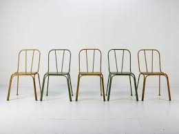 For Sale Set Of 5 Yellow Green Metal Bistro Chairs Denmark 1950s