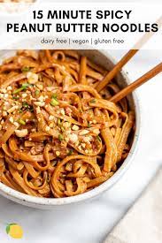 15 Minute Spicy Peanut Butter Noodles Recipe Recipes Buttered Noodles Vegetarian Recipes