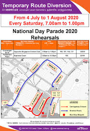 The morning broadcast will start at 10:20 am on august 9th with the prime minister's national day message and a parade at the padang reviewed by the president. Sbs Transit Temporary Route Diversion Poster For National Day Parade 2020 Rehearsals Land Transport Guru