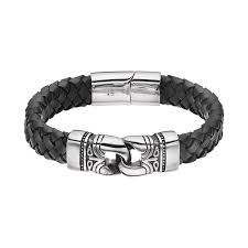 Focus For Men Stainless Steel Black Leather Braided Tribal Bracelet Stainless Steel Focus Men Braided Leather Bracelet Mens Jewelry Tribal Bracelets