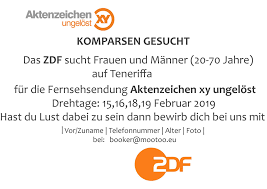 Aktenzeichen xy 2021 nachste sendung im april sendetermine und falle sudwest presse online original resolution: Zdf Sucht Auf Teneriffa Komparsen Fur Aktenzeichen Xy Ungelost