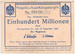 Konigsberg Stadt 100 Millionen Mark 1923 Marken Westpreussen Scheine