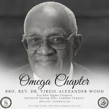 Omega Chapter Notice: Bro. Rev. Dr. Virgil Alexander Wood Eta Rho Sigma  Chapter Initiated Spring 1951, Lambda Chapter 🕊️ 💙