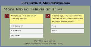 We send trivia questions and personality tests every week to your inbox. Trivia Quiz More Mixed Television Triva