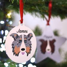 Red christmas ornament border with twinkling silver light background. Border Collie Dog Personalised Christmas Decoration By Hoobynoo Notonthehighstreet Com