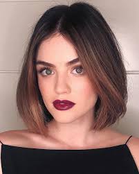 Lucy Hale Wearing Dark Lipstick With Short Bob Hair Style Short Bob Hairstyles Medium Bob Hairstyles Long Bob Hairstyles