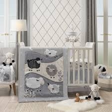 Little Sheep Gray White Nursery 4 Piece Baby Crib Bedding Set