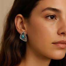 Native American sterling silver turquoise cabochon earrings.
