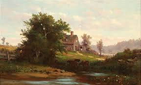 The hillside was seeded with a meadow mix; George Frankhiggins New England Summer Landscape With Farmhouse Mutualart