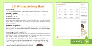 How write about future activities on resume. Writing A Cv Ks2 Ks1 Worksheet