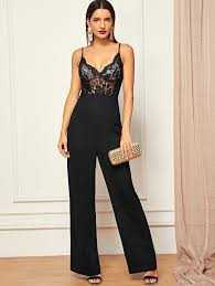 Ganz gleich ob du dich mit dem kostümanzug als erotische spezial agentin oder als. Sheer Lace Bodice Straight Leg Cami Jumpsuit Jumpsuit Fashion Jumpsuits For Women Sheer Lace