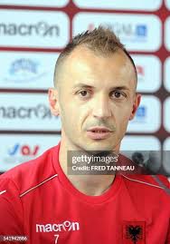 Albania's defender Ansi Agolli holds a press conference at the team's...  News Photo