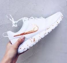 Black And Rose Gold Nikes Womens White Nikes Roshe Runs With Gold Metallic Swoosh And Soles Adidas Shoes Women Nike Shoes Women Women Shoes