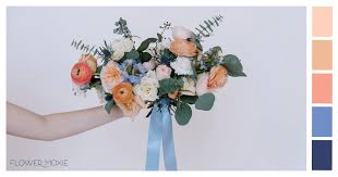 Peach, yellow and blue bouquet inspiration {via bouquetweddingflower.com}. Blue Peach Wedding Flower Moodboard Diy Wedding Flower Packages Flower Moxie